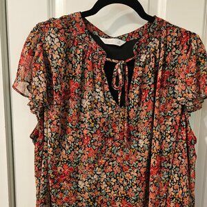 NWOT LC Lauren Conrad Floral Ruffle V Neck Blouse Size 2X